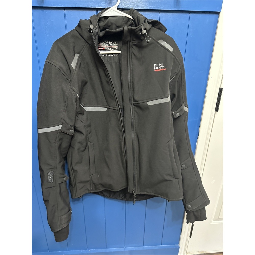 Kemimoto Heated Soft Shell Jacket Mens Medium Hooded Motorcycle Outdoor Black